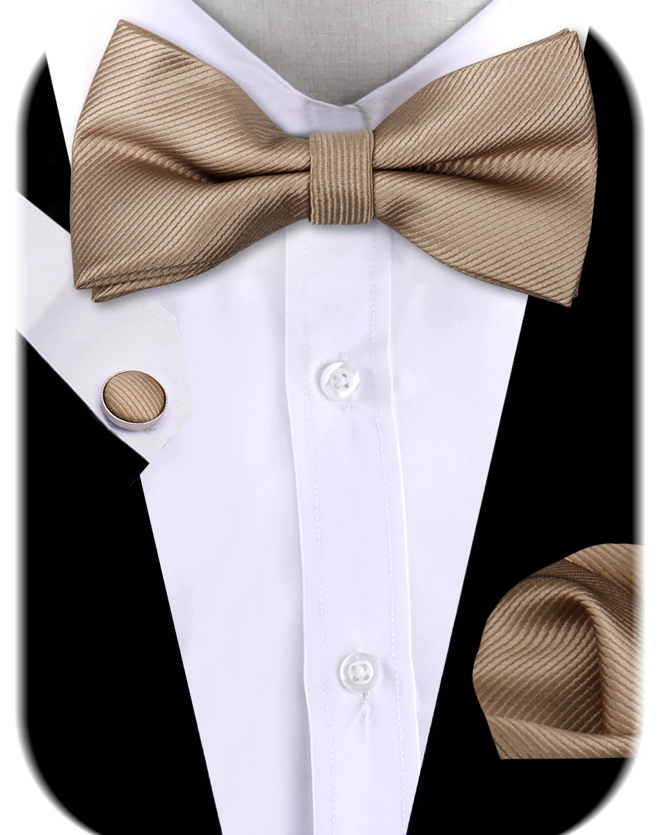 3pcs Bowtie Set Solid Color Bow Tie For Men Pocket Square Cufflinks Set Shirts Neck Butterfly Suit For Business Wedding Cravates