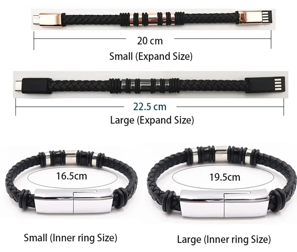 Eonlinne 3D Portable Leather Bracelet Charger Cable Type-c Usb Bracelet Charger Data Charging Cable Bracelet for iphone 15 plus