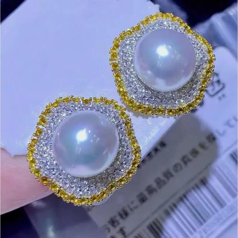 

gorgeous pair of 10-11mm south sea round white pearl stud earring 925s