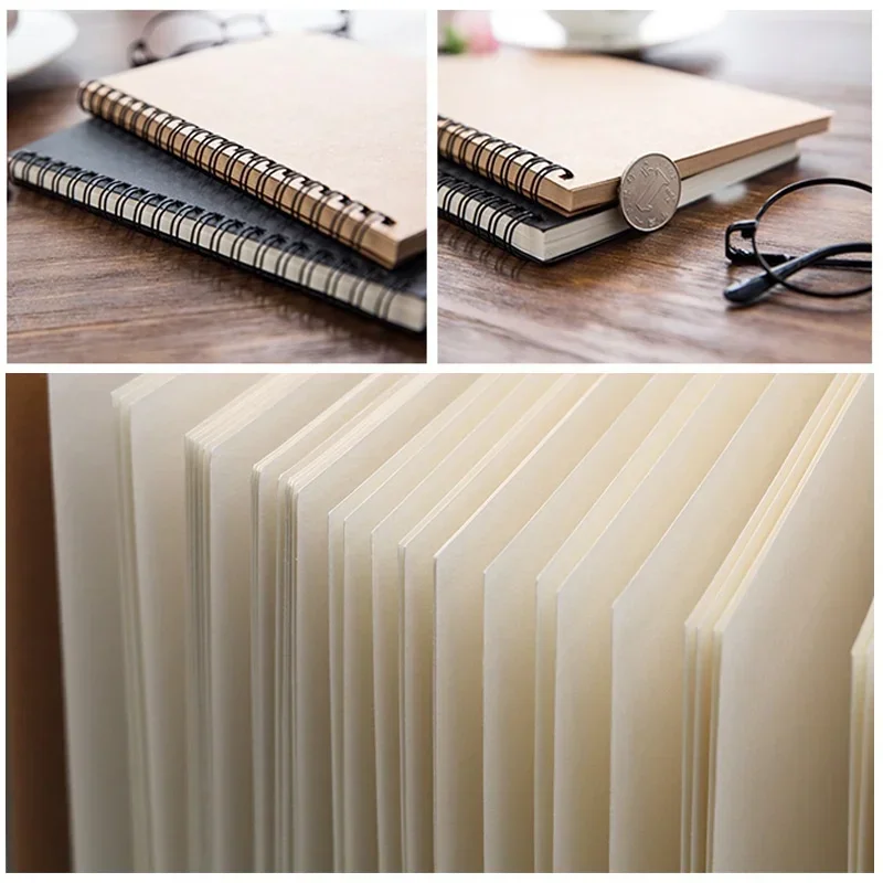 Creative Retro Kraft Paper Coil Notebook Blank Doodle Diary Sketchbook Simple Wholesale Drawing Book for Art School Office