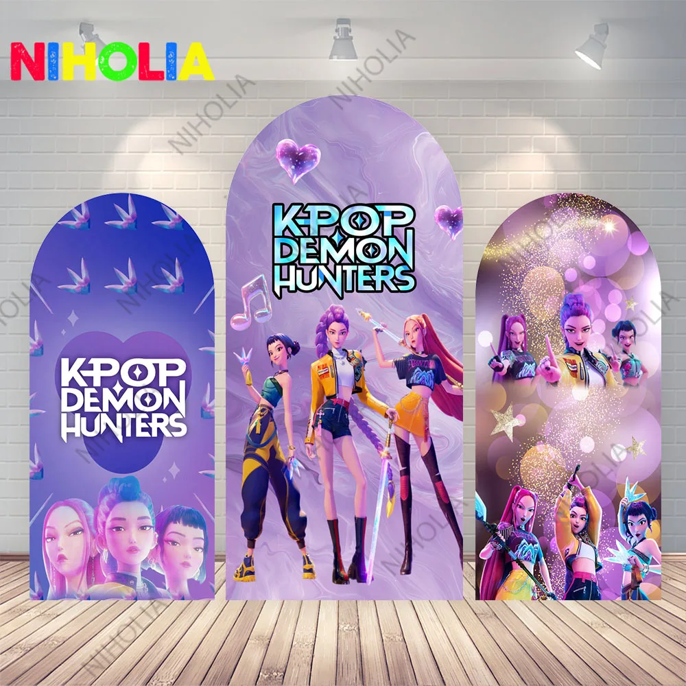 Kpop شيطان هنتر قوس صورة خلفية الفتيات حفلة عيد ميلاد خلفية على الوجهين التصوير كشك الدعائم