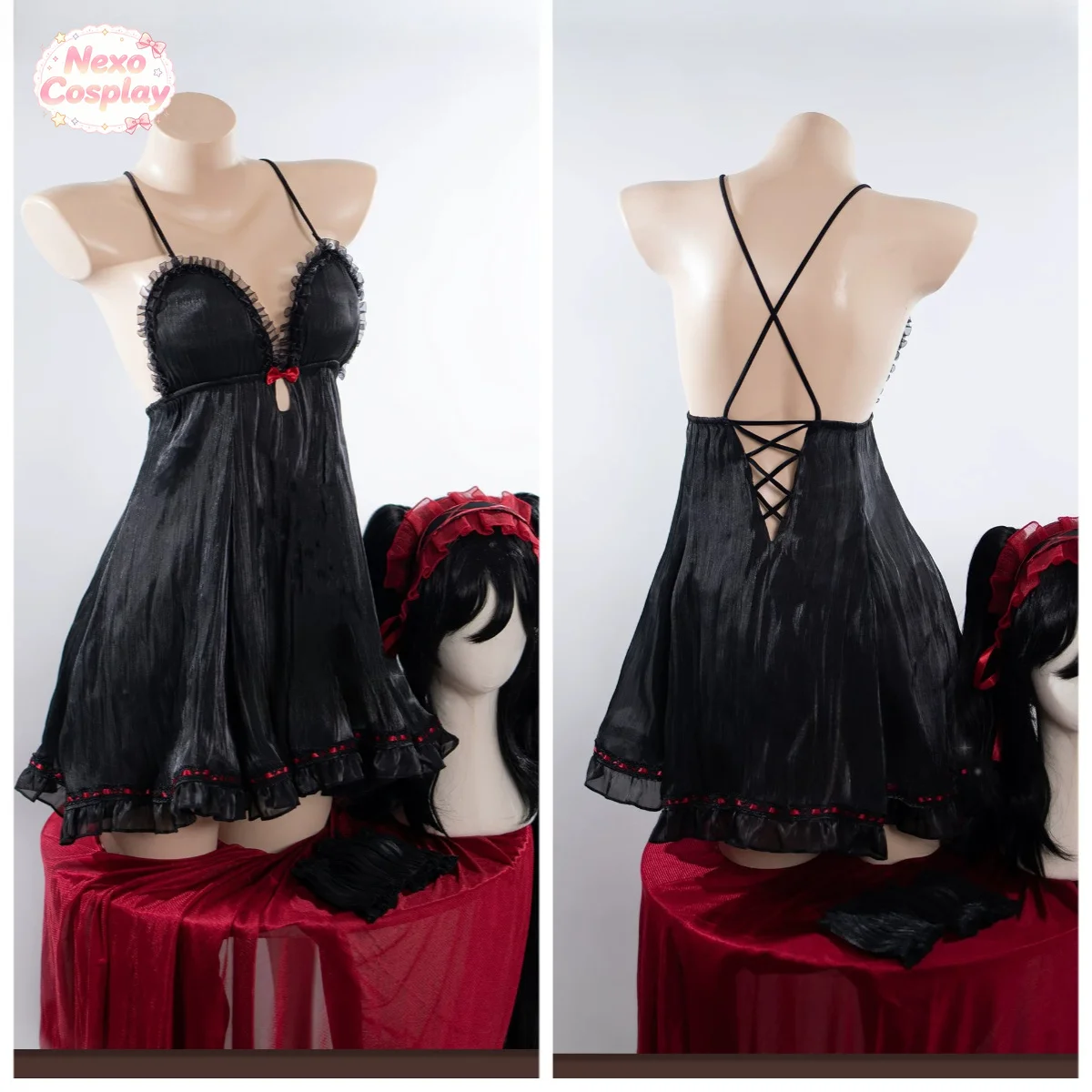 Disfraz de cosplay de Date A Live Tokisaki Kurumi, camisón negro con diadema, ropa de cosplay de anime para mujer, NexoCosplay