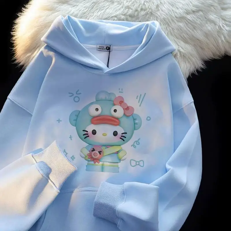 

Женская толстовка Sanrio Hello Kitty, пуловер, топы из смесового хлопка, осенне-зимняя одежда в японском стиле, милый и стильный оверсайз, в стиле lazy style