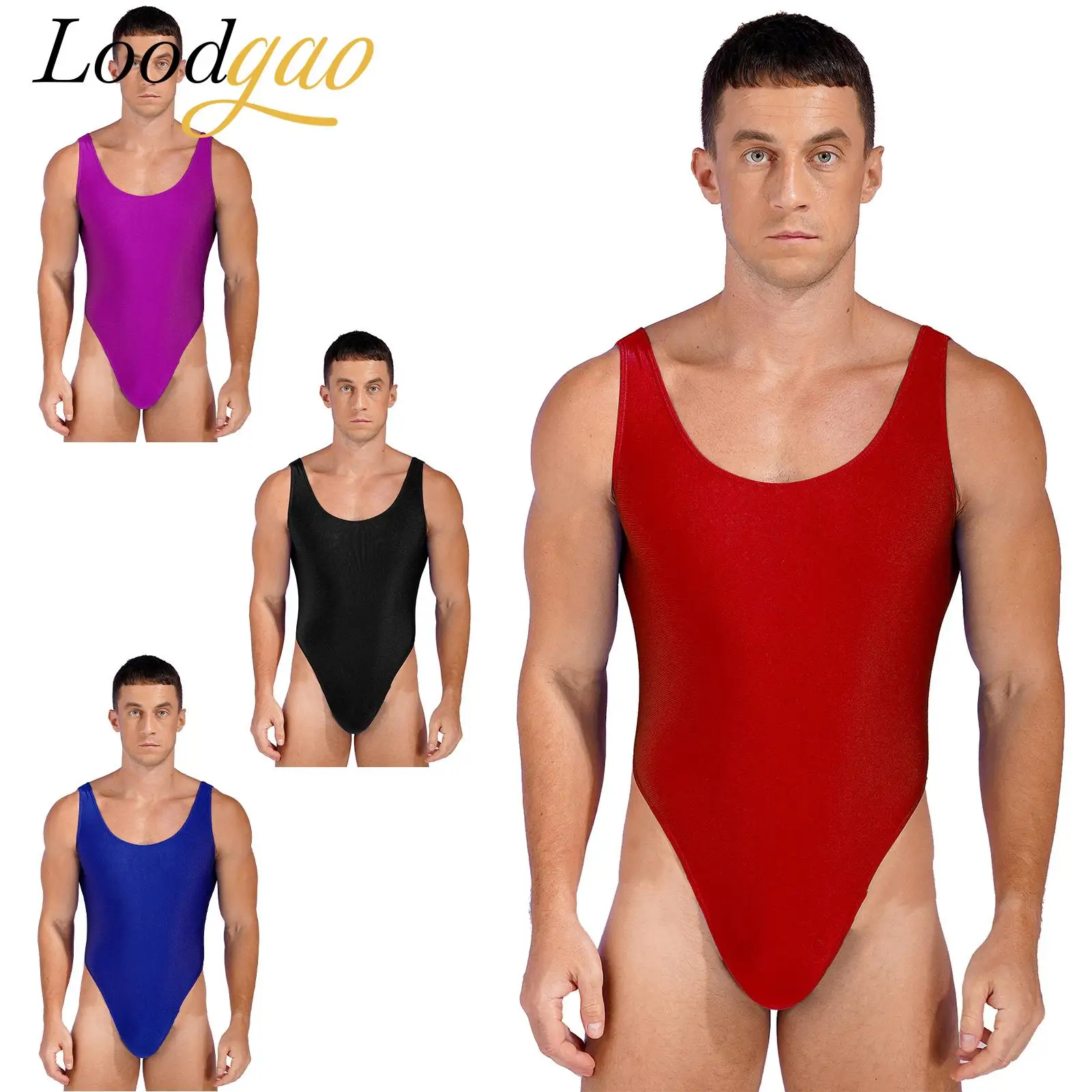 

Mens One-piece Low Back Stretch Swimwear Sleeveless High Cut Swimming Bodysuit Homme Bathing Suits Solid Leotard Swimsuits