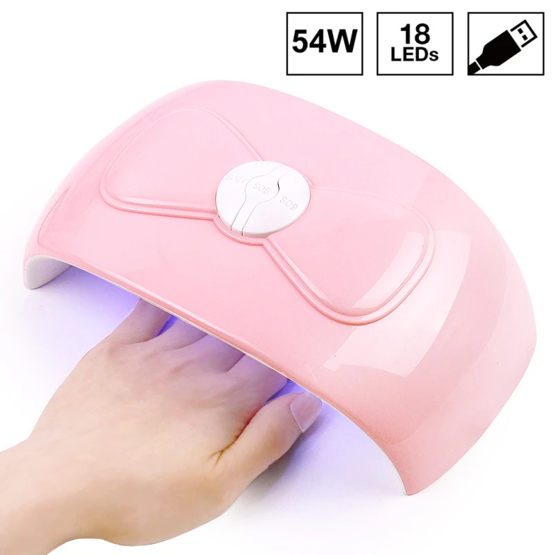 

New 54W UV Light UV LED Nail Lamp Micro USB Cable 18 Leds Bowknot Nail Dryer Nail Polish Lamp 30s/60s/90s Auto Sensor Manicure