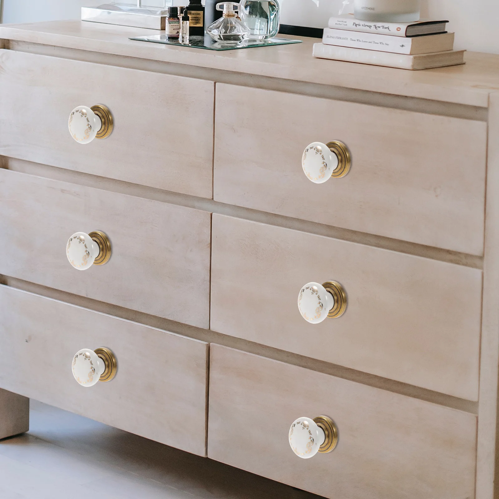 

4Pcs Round Ceramic Drawer Knobs Cupboard Wardrobe Pulls Easy to Use Install for Cabinets Shoe Cabinets Bookcases