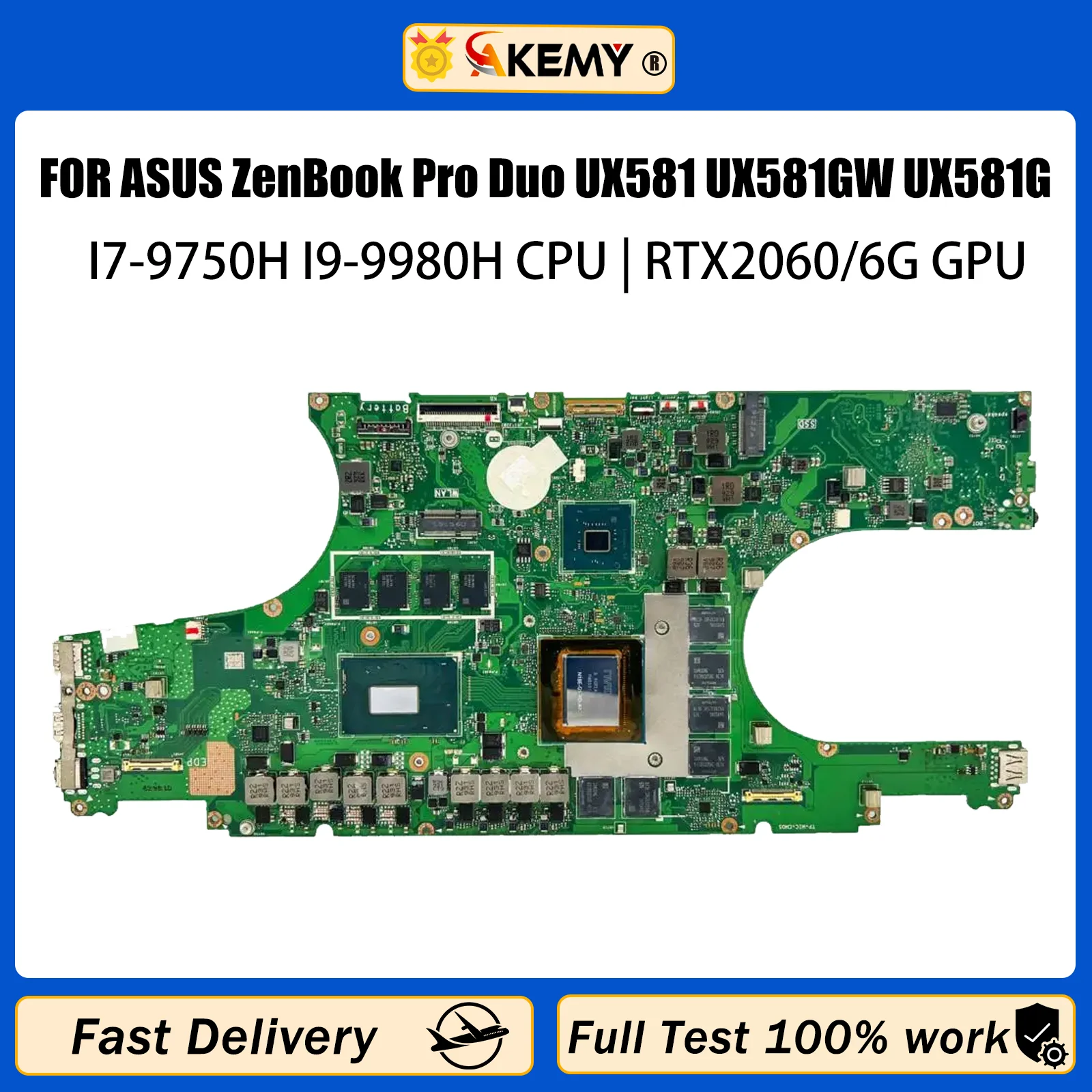 

AKEMY Mainboard For ASUS ZenBook Pro Duo UX581 UX581GW UX581G Laptop Motherboard CPU I7-9750H I9-9980H GPU RTX2060 16G/32G-RAM