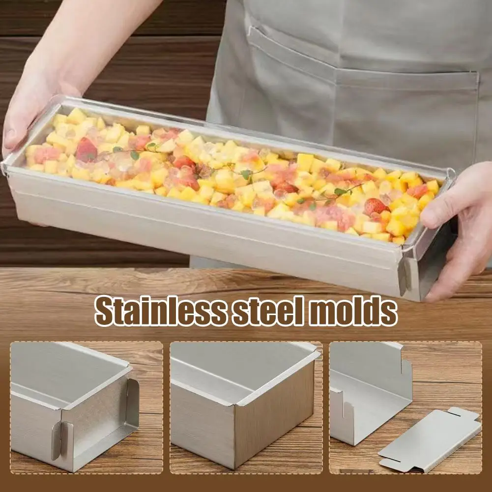 

Stainless Steel Tiramisu Removable Mold Tool Set Non-Stick Cake Embryo Long Tray & Shovel Stand Box for Mousse Cheesecake Home