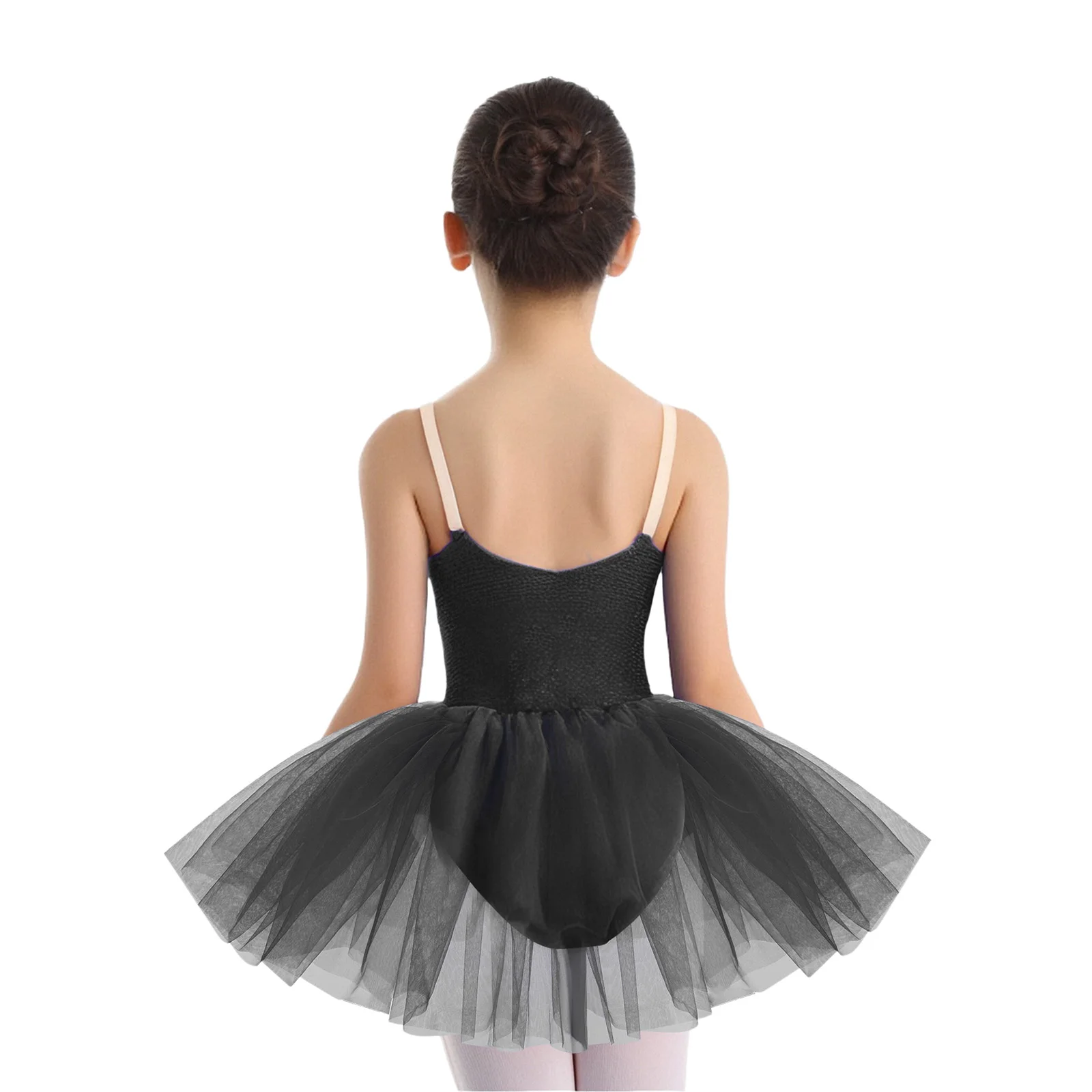 Abito da ballo per balletto per bambina, senza maniche, regolabile, con spalline sottili, in pizzo sul davanti, tutù, balletto, pattinaggio di figura, abbigliamento da ballo