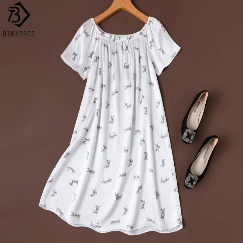 

Birdtree, 19 мм, 100% натуральный шелк, ночная сорочка, женская однотонная атласная пижама с коротким рукавом, домашняя одежда, весна 2026, новинка D63011JF