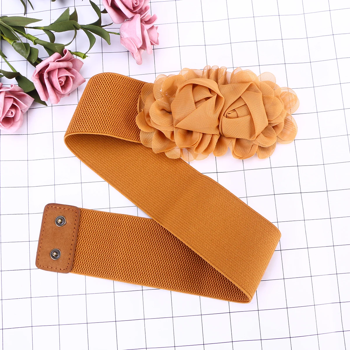 

Elastic Waistband Floral Flower for Women Belt Women Elastic Waistband Wide Lady Thin Adjustable Buckle