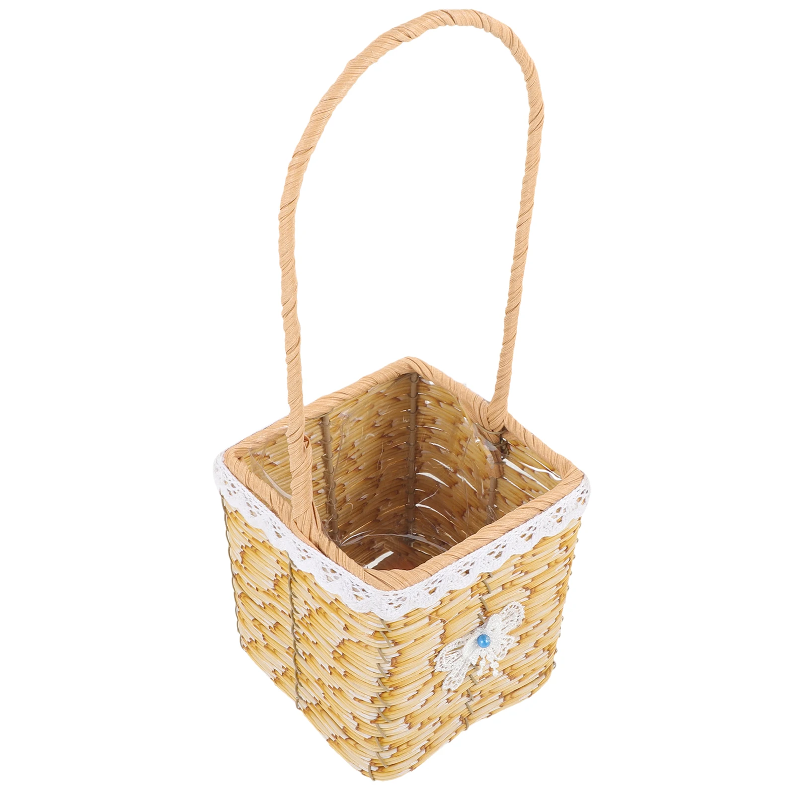 

Hand Woven Wicker Flower Basket with Handle Decorative Storage Basket for Home Organizing and Floral Arrangements