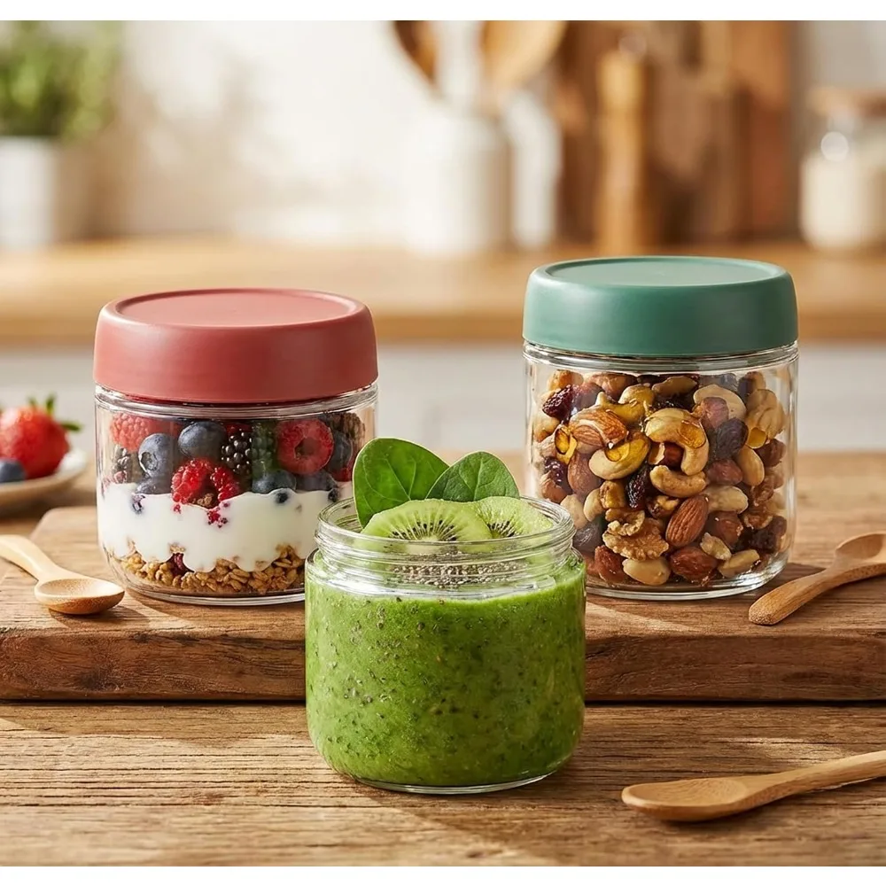 Food Storage Containers - 3 Pack 10oz Glass Jars with