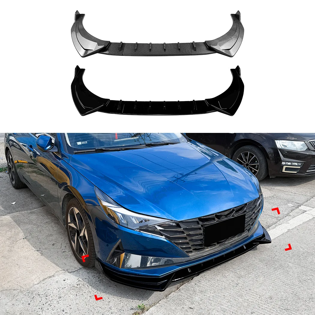 FOR Hyundai Elantra MK7 Standard Edition 21-23 Front Bumper Lip Chin Splitter Diffuser Bodykit 3Pcs/Set Black Carbon Accessories