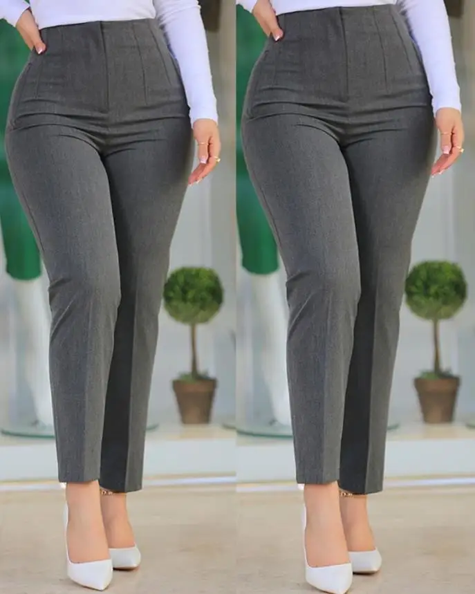 Fjadvocate-Pantalon de travail taille haute pour femmes, élégant, court, noir, tout assressenti, 03/Office, vêtements de cérémonie, mode