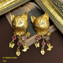 Factory in Stock Gold-Plated Heavy Industry Earrings Cute Cat Head Tassel Silver Stud Earrings Ear Clip Exquisite DesignEarrings