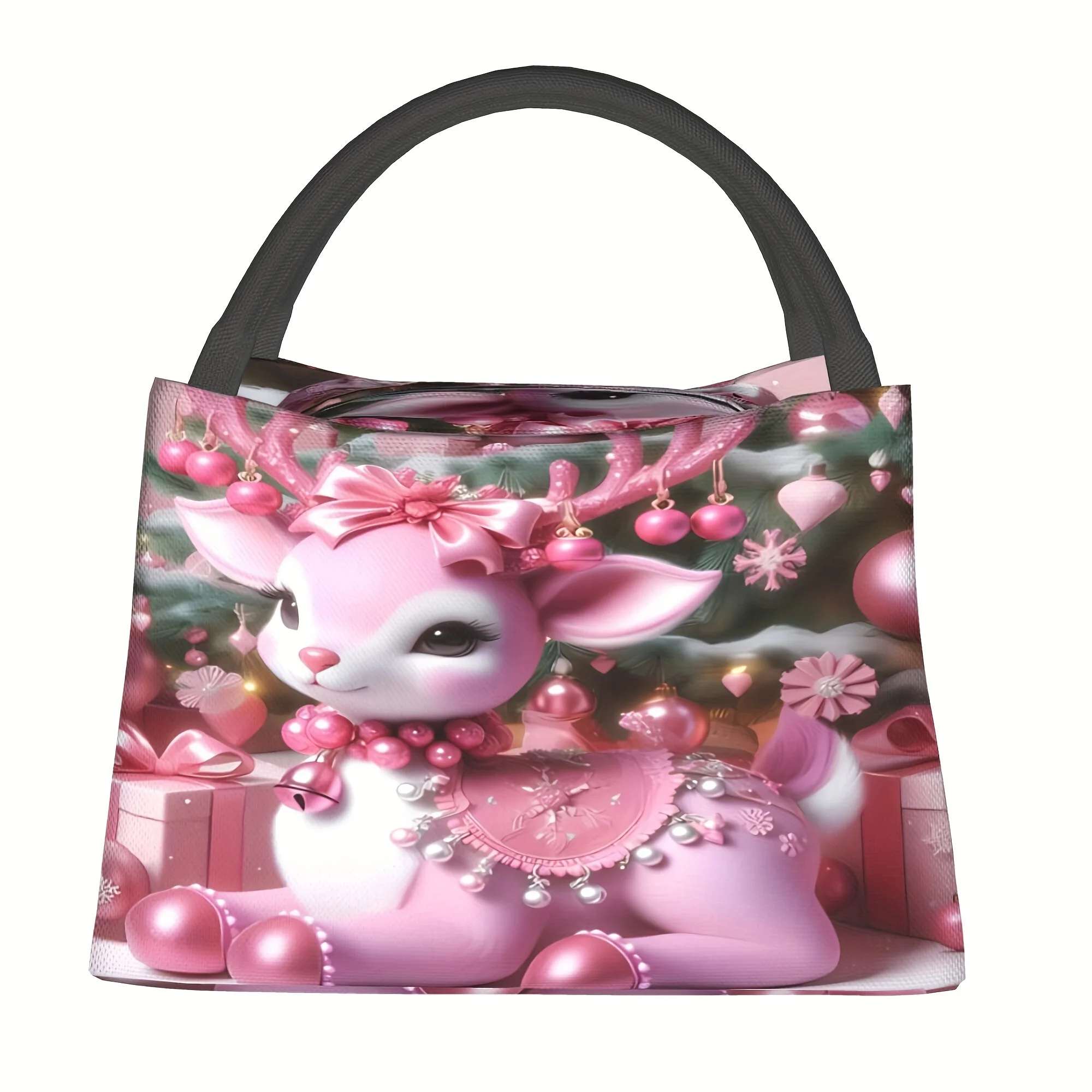 

Festive Pink Reindeer Christmas Insulated Cooler Bag - Portable, Reusable Lunch Tote for Camping, Picnics, Beach Outings