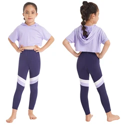 Kids Girls Sport Suit Modern Dance Wear Workout Gymnastics Outfits Tracksuit Set Hoodie Crop Sweatshirt Tops And Pants Leggings