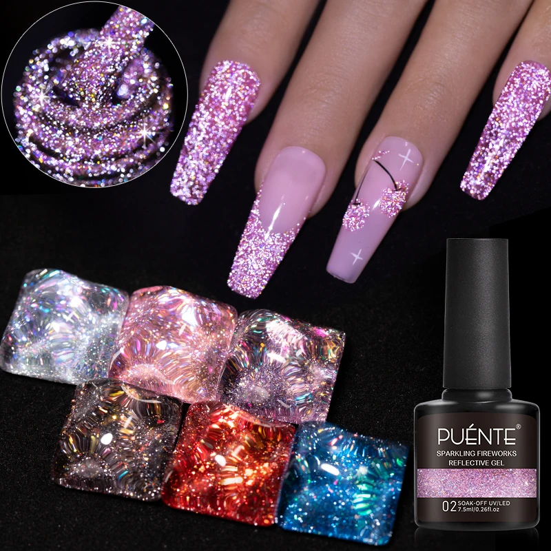 Vernis à ongles Gel à paillettes réfléchissantes scintillantes, 7.5ML, couleurs rose, violet, rouge, bleu, clignotant foncé, vernis à ongles UV à tremper