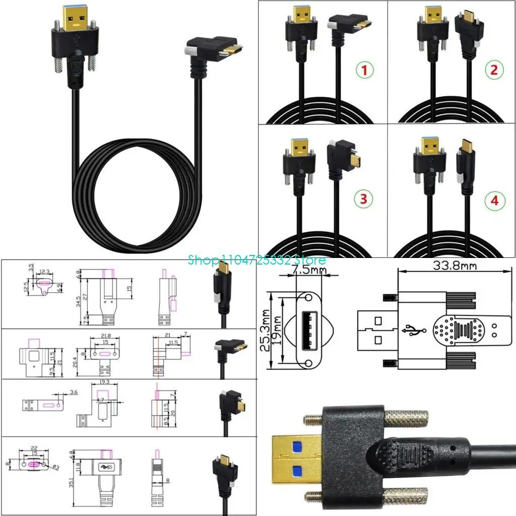 P5EA USB3.1 Type C to USB3.0 Cable with Reversible Connectors and Screw Lock Perfect for Quick Data Transfer and Charging