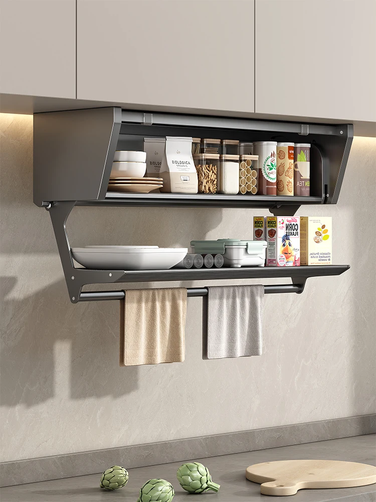 

Kitchen hanging cabinet lower storage rack pull-down cabinet lifting multifunctional seasoning rack wall hanging