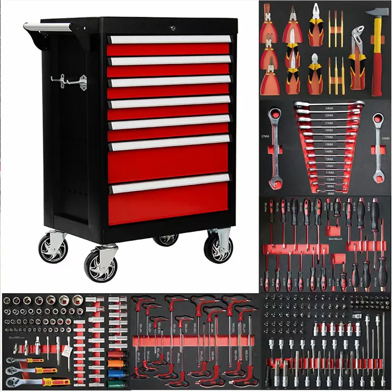 Professional Large Roller Storage 7 Drawers Cart Automotive Complete Filled Drawer Hard Tool Trolley With Tools