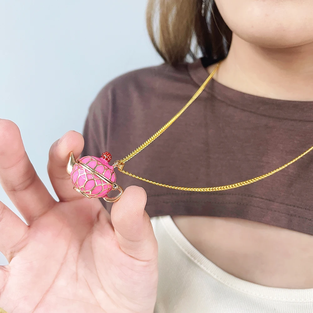 Pink Enamel Teacup Teapot Necklace Locket Magnetic Punk Streetwear Gothic Jewelry Y2k Accessories Necklace Vintage Kpop