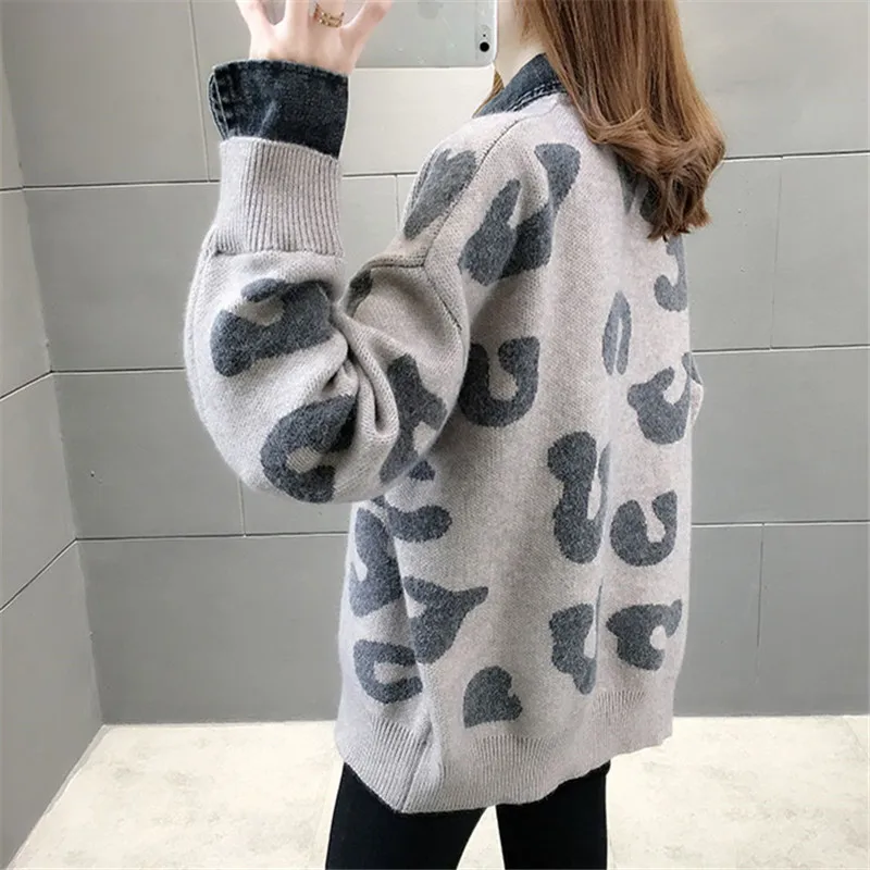 Bavero Splicing maglione lavorato a maglia donna manica lunga Pullover maglione donna primavera autunno Patchwork sottile maglieria corta top femminile