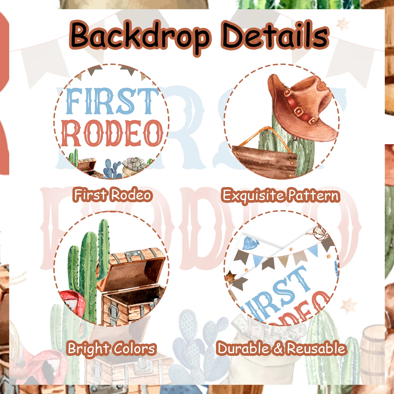 My First Rodeo Party Backdrop, Western Cowboy Themed, 1st Birthday Party Decoration, Wild West Rodeo Mexican Cactus