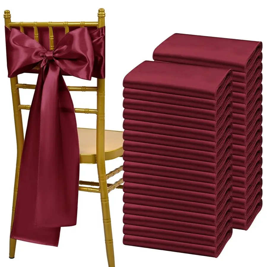 

120 шт. бордовых атласных бантов-лент для стульев, украшения для свадебного приема, банты-ленты для банкетов и детских праздников