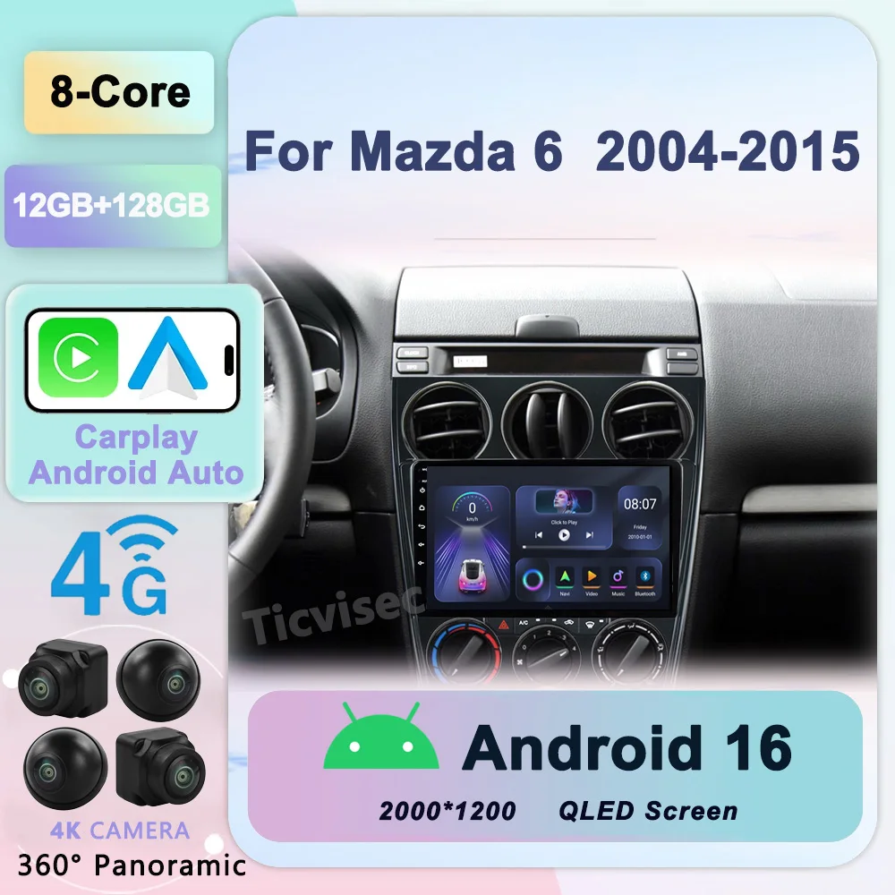 

2Din Carplay Android16 Car Multimedia Player For Mazda 6 2004-2015 Car Radio GPS Navigation Auto Radio Stereo Blutooth Player