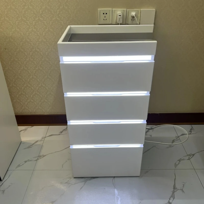 Barber shop special tool cabinet with lamp solid wood paint four-layer drawer storage cabinet