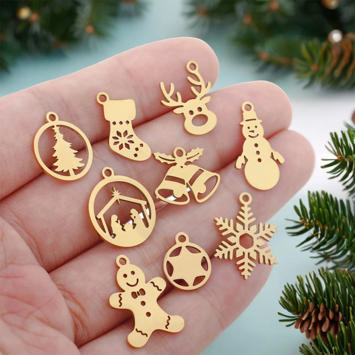 Harong Stainless Steel Christmas Pendant Snowman Elk Snowflake Tree DIY Charms Accessories Jewelry Gifts for Women Men 2 Colors image 3