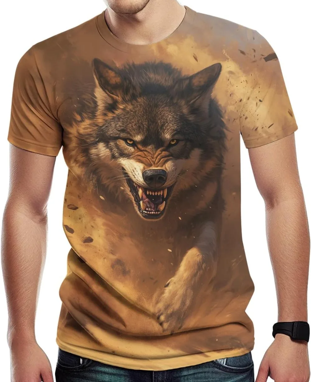 Freizeit-T-Shirt mit Wolfsmuster für den Sommer, 3D-Druck, Übergröße für Herren - Schnelltrocknend und Atmungsaktiv, Geeignet für den Täglichen Gebrauch – Detail 4