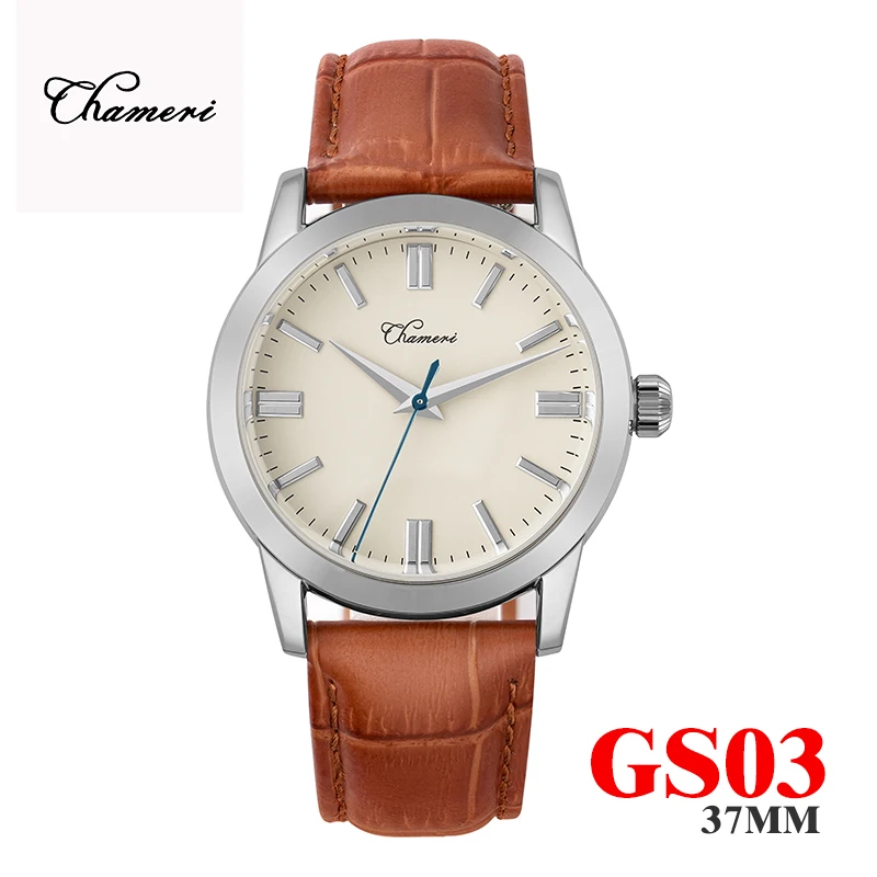 Chameri GS03 37mm Vintage Watch VH31 Quartz Movement 50m Waterproof Luxury Wristwatch Stainless Steel Sapphire Crystal Watches