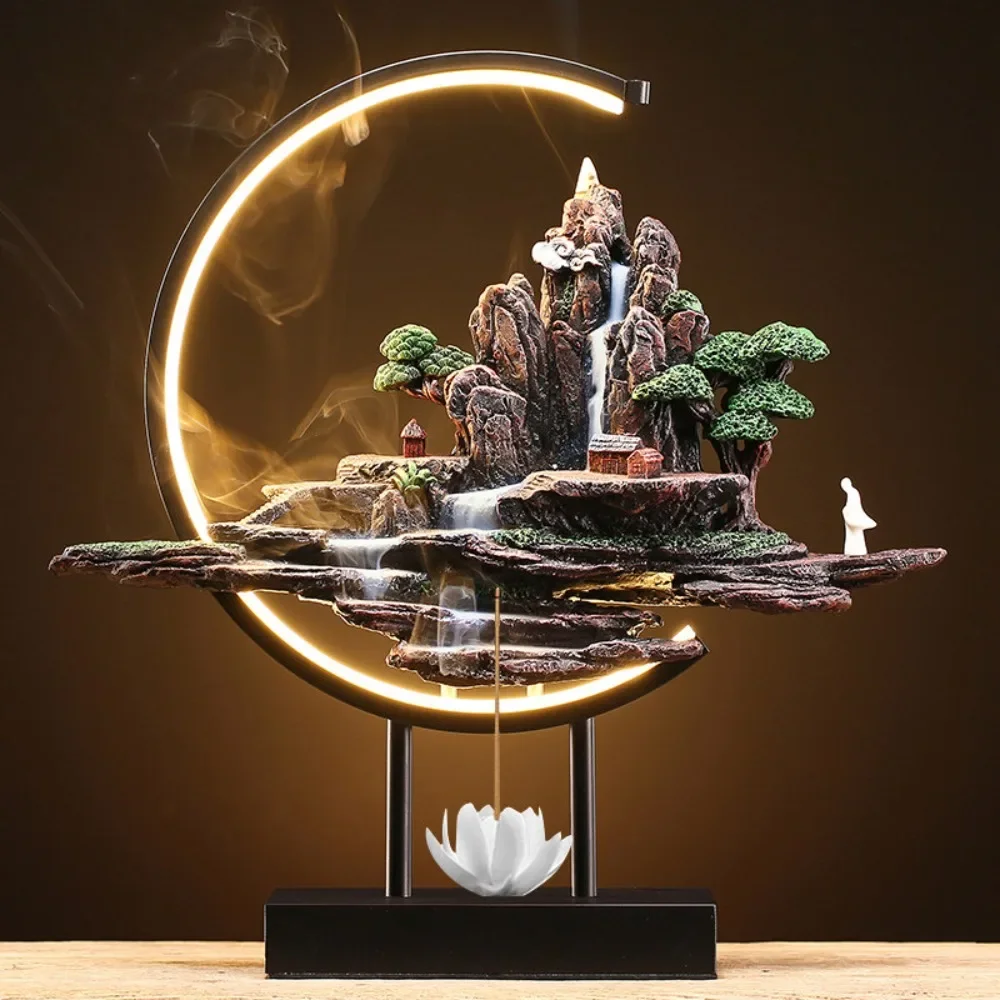 Zen Chinese-style alpine and flowing water backflow incense burner lamp circle creative home sandalwood agarwood home indoor