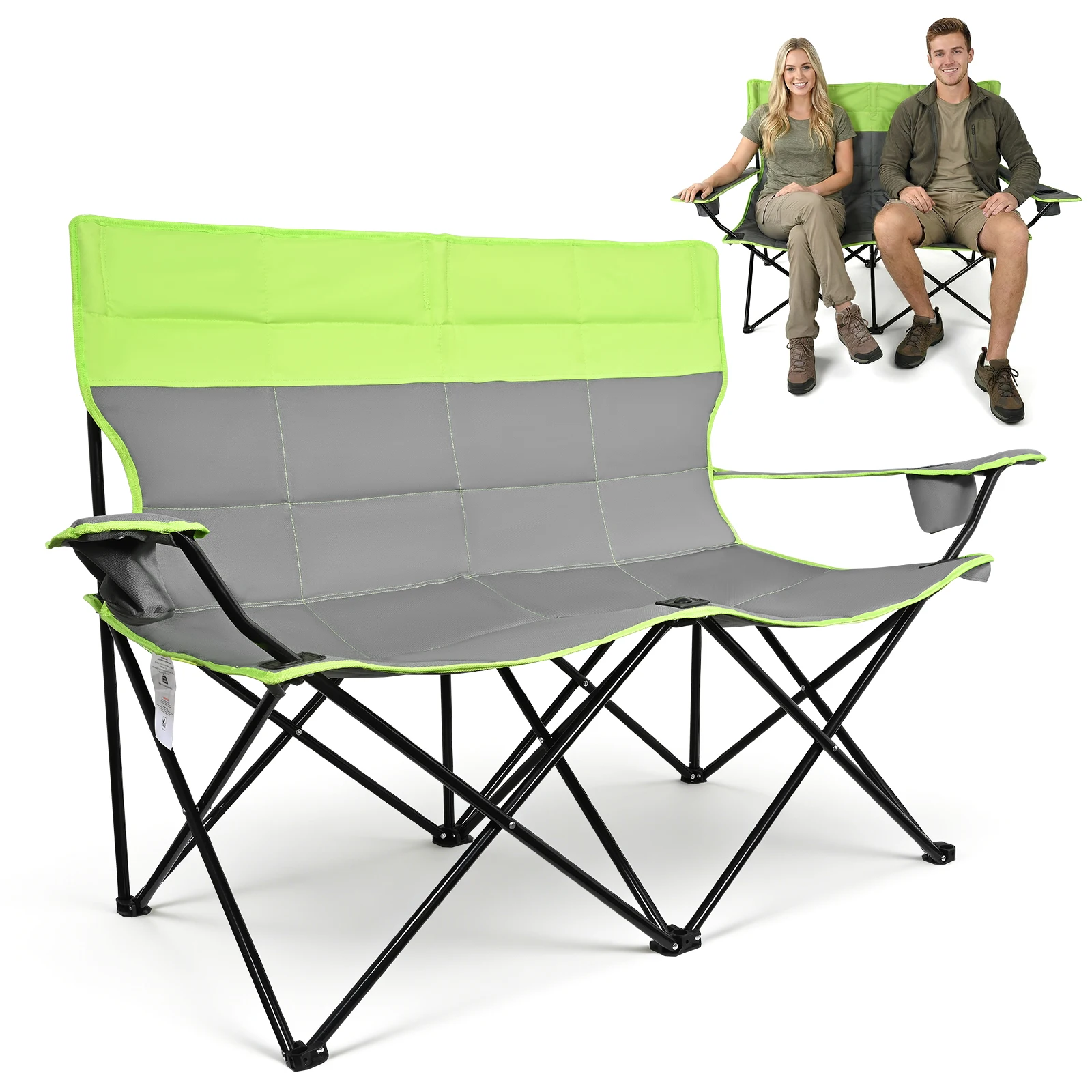 Silla Plegable para Exteriores, Silla de Camping Plegable para Dos Personas, Silla Portátil Ligera de Acero al Carbono para Pesca y Playa