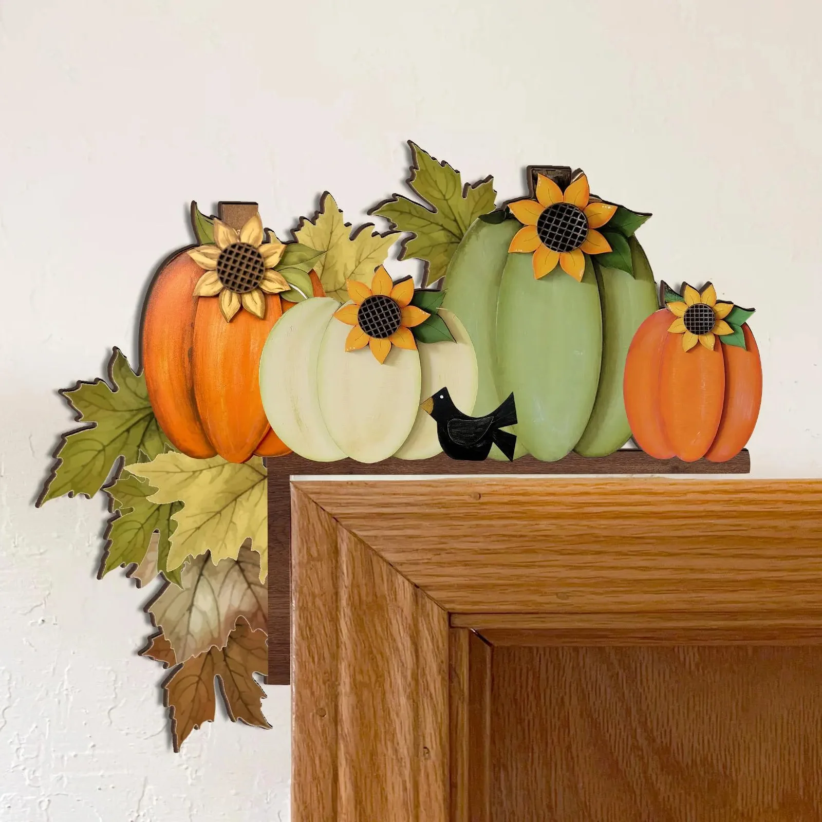 

Fall Door Corner Decor Pumpkin Door Frame Autumn Decor Thanksgiving Topper Decorations Wooden Pumpkin Ornament for Window Home