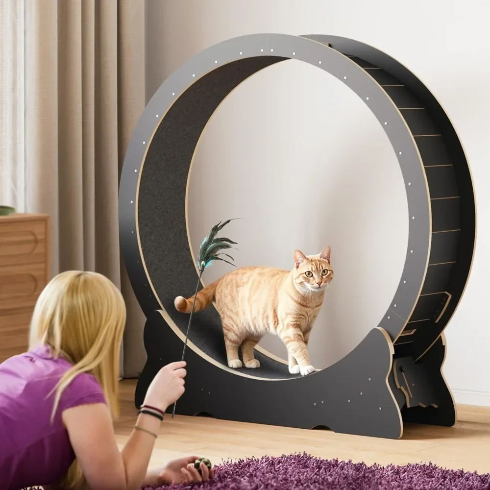 

Cat Exercise Wheel, 43.3 inch Cat Wheel for Indoor Cats with Carpeted Runway, XL Cat Treadmill with Removable Carpet
