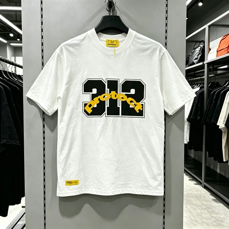 Yellow Tag Protect Digit 312 Print Label T Shirt Men Women Classic Number Short Sleeve High Quality Loose Round Neck Tops Tee