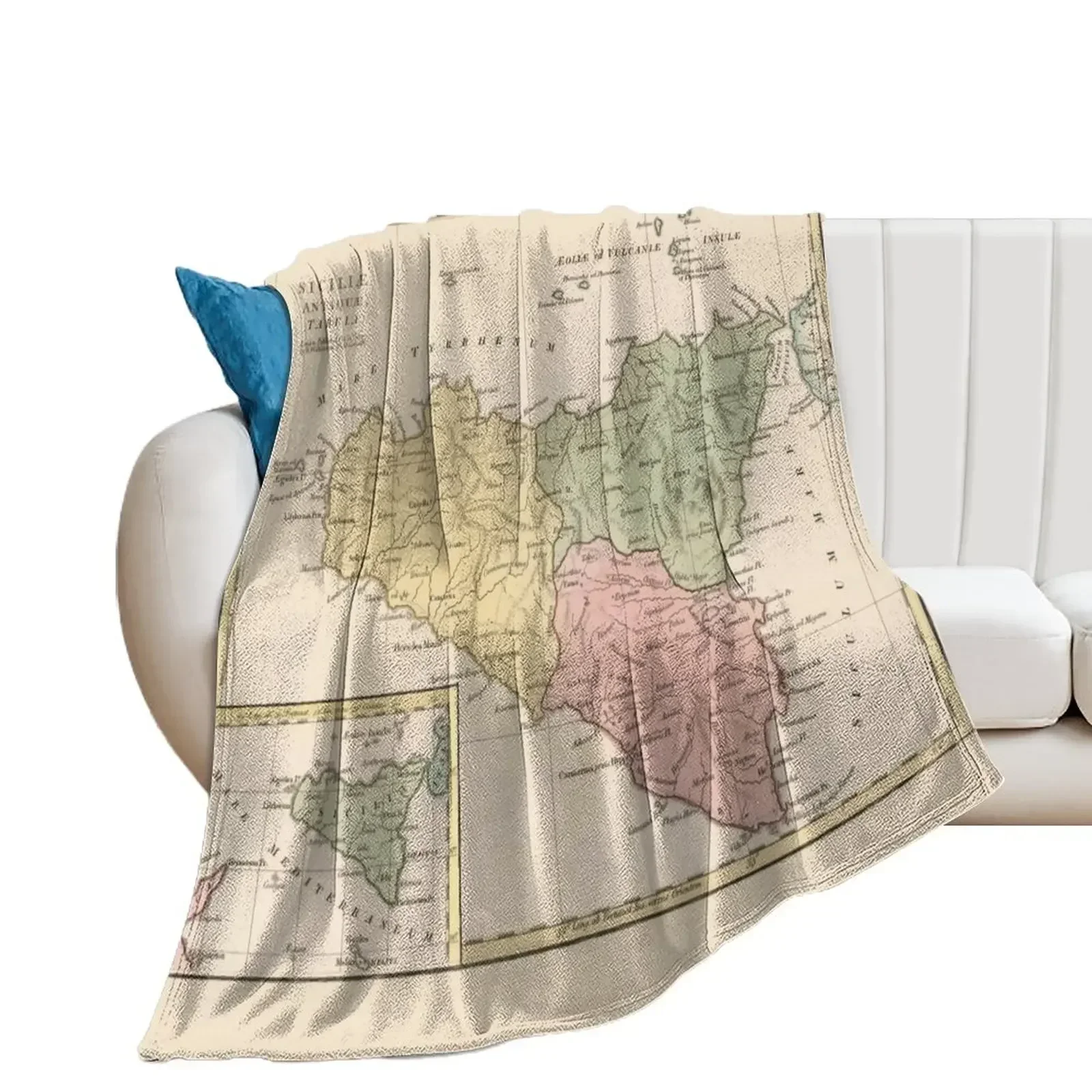 Vintage Map of Sicily Italy (1800) Throw Blanket Bed linens Designers Blankets