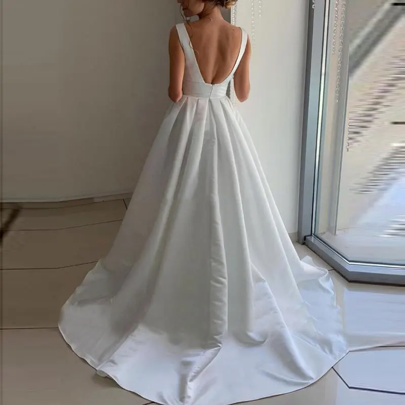 GUXQD abito da ballo con scollo a v abiti da sposa da donna con fiocco abiti da sposa corte treno Vestido De Noiva robe de mariée Abendkleider