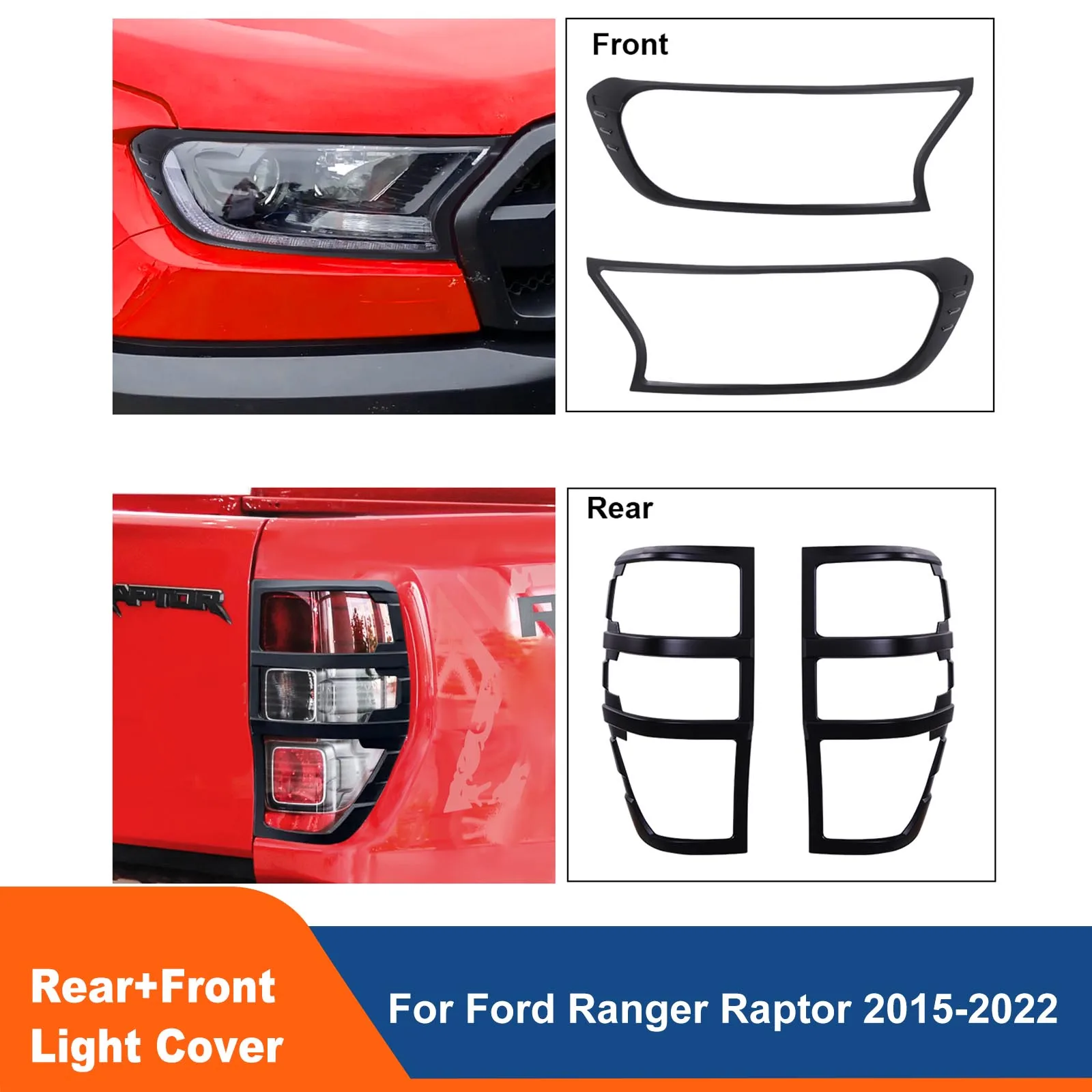 Headlight Tail Light Cover Surround Trim Protector Matte Black For Ford Ranger Raptor 2015 2016 2017 2018 2019 2020 2021 2022