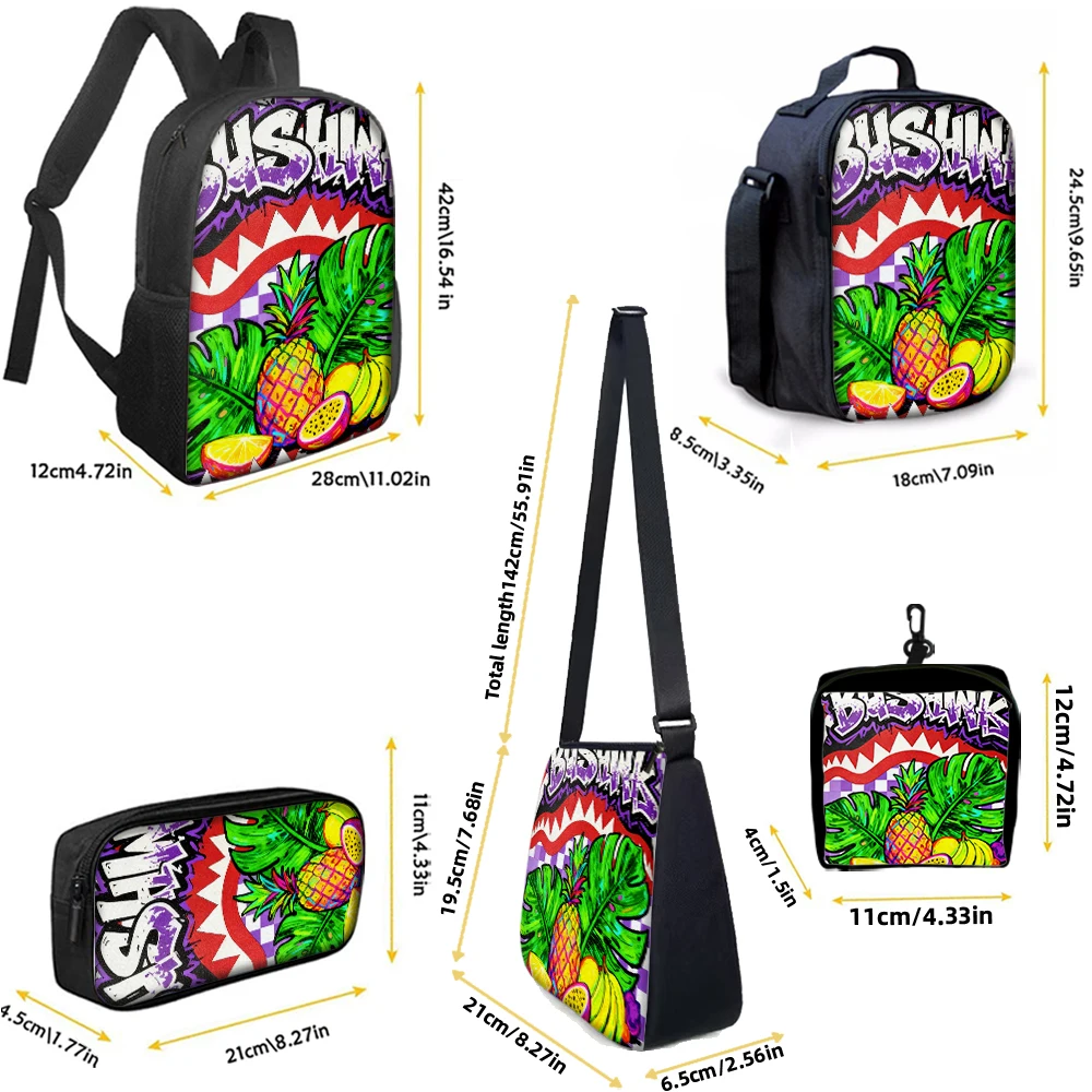 1/2/3/4/5PCS Trendy Shark Graphic Backpack Set | Perfect for School & Daily Adventures