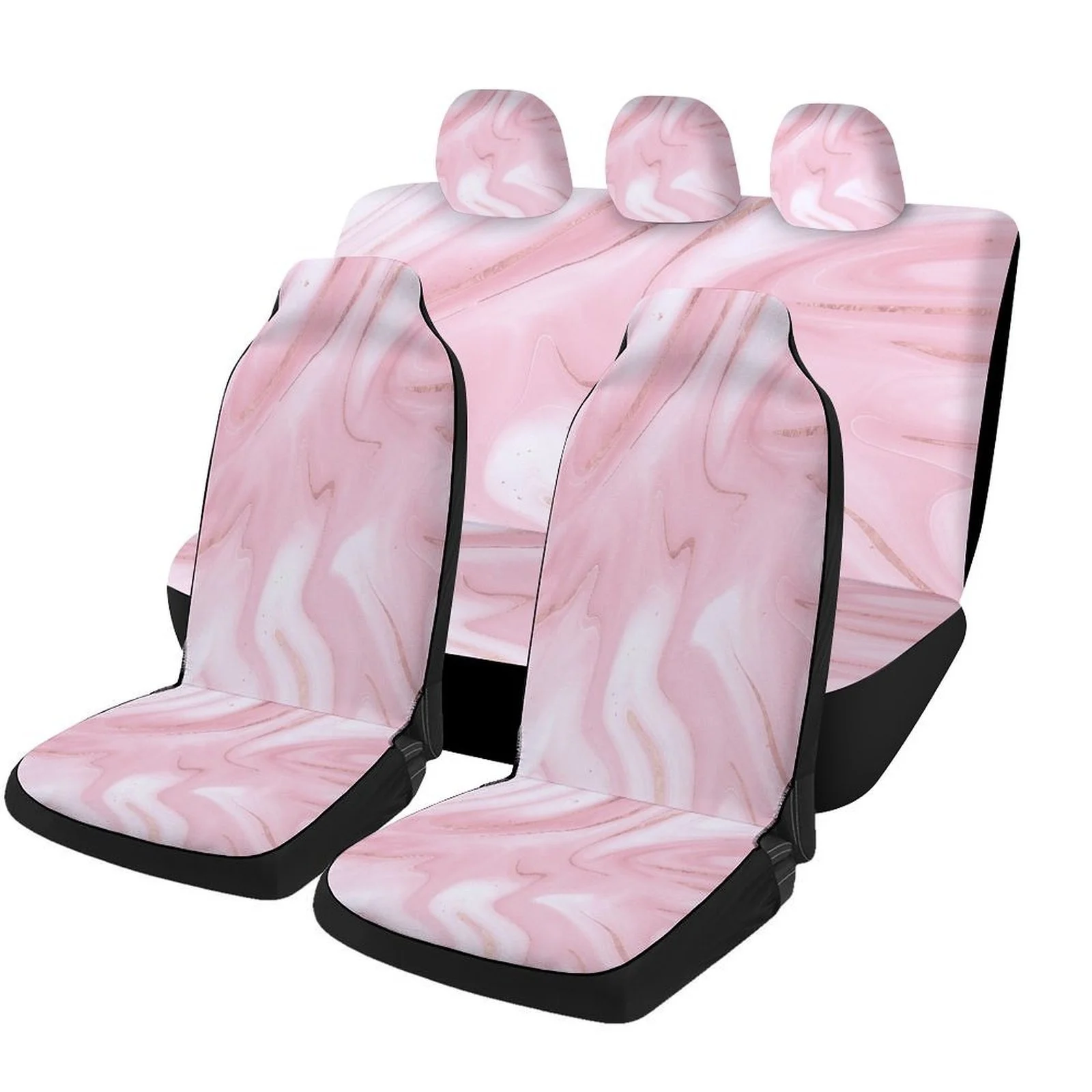 

Pink Marble Texture Designed Car Seat Cover Set For Most Cars, Trendy Novelty High-quality Car Seat Protector Covers Full Set, U