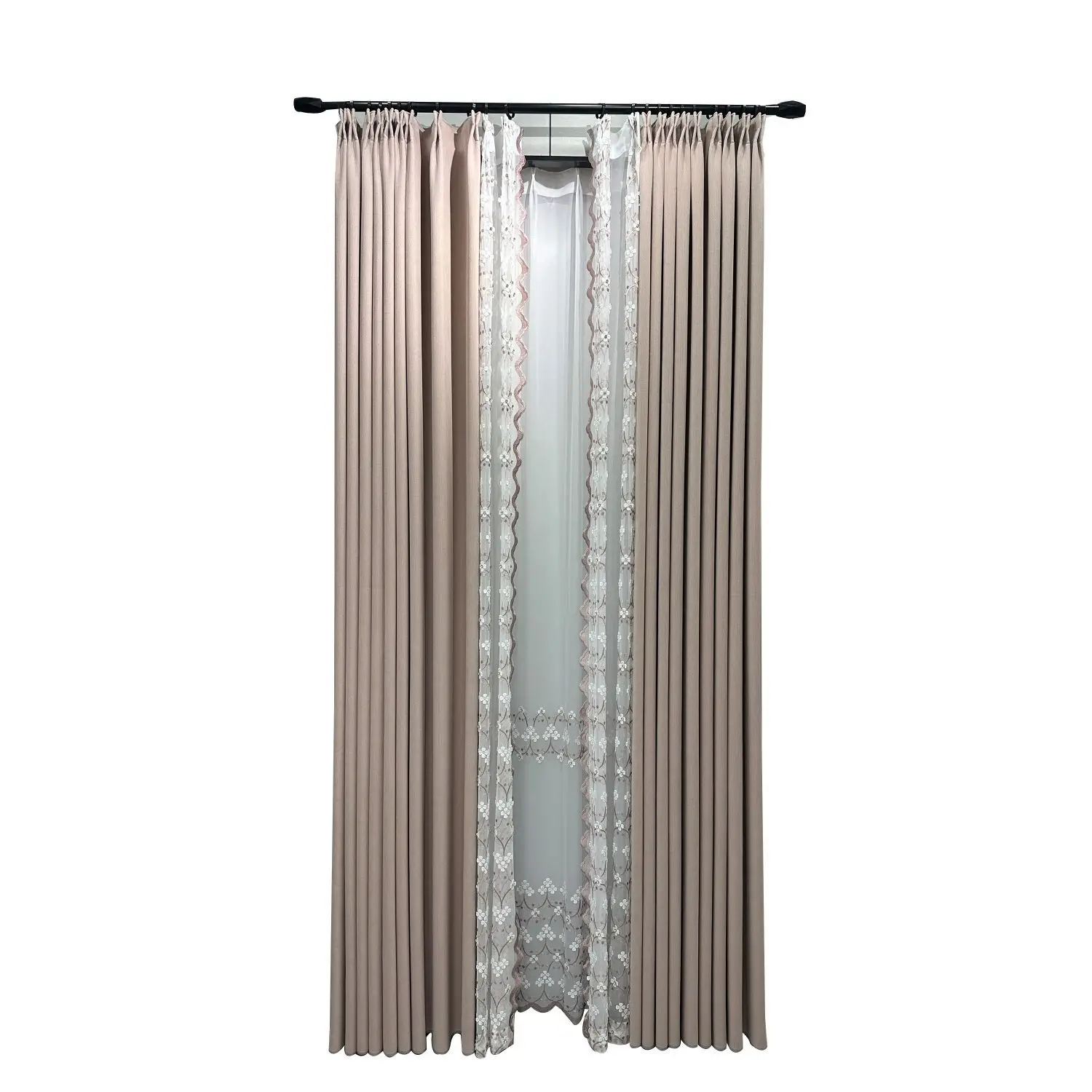 

French curtains, light luxury and modern, shading, embroidered lace splicing, bedroom living room curtains
