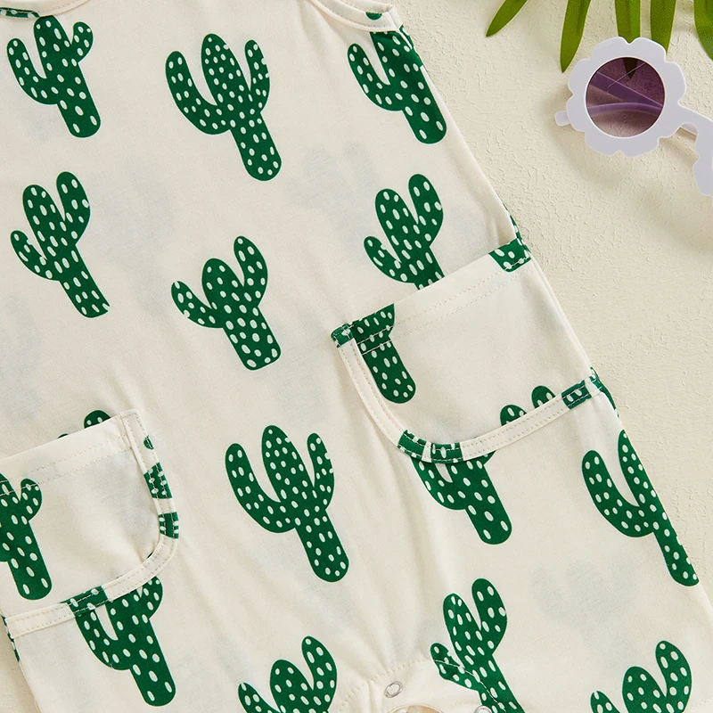 Baby Girls Boys Sleeveless Romper Casual Cactus Print Round Neck Tank Top Jumpsuit Newborn Summer Clothes