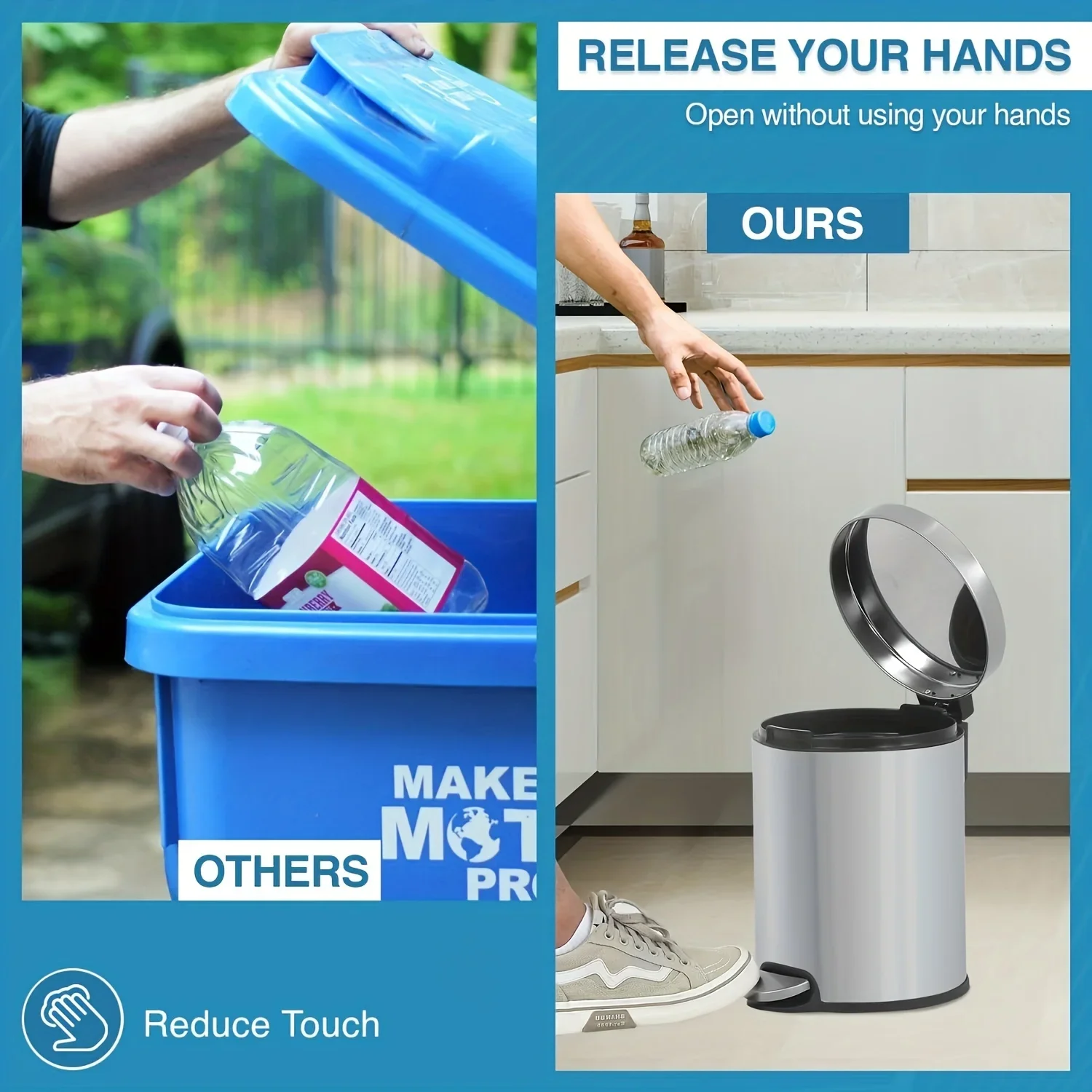 

Bathroom Trash Can 6 Liter/1.6 Gallon Small Garbage Can Stainless Steel Trashcan with Lid/Step Pedal, Round Garbage Bin