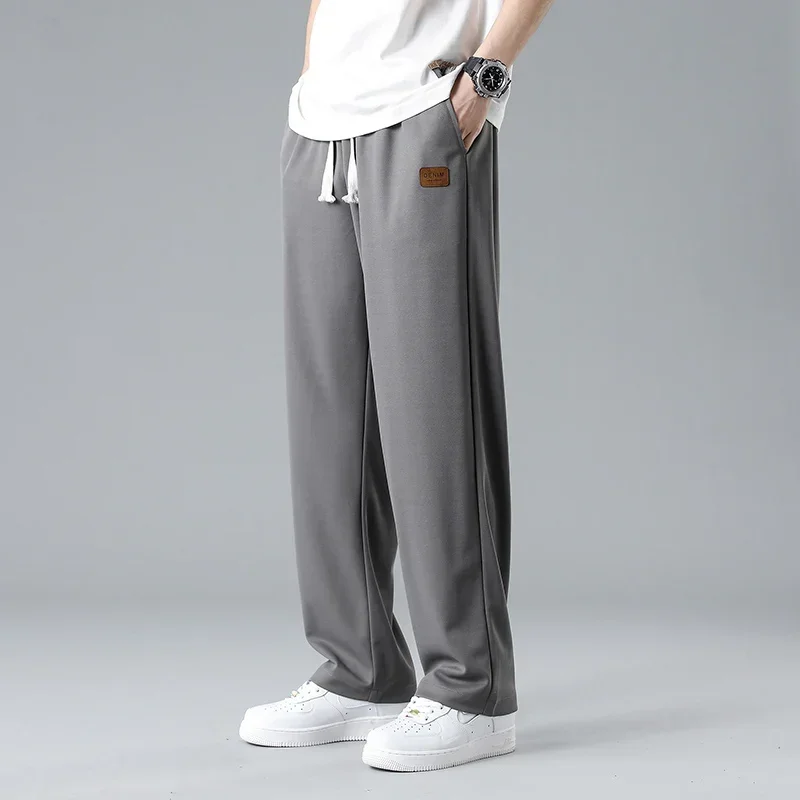 The 2023 new summer men\'s casual straight-line breathable ice silk casual pants thin Korean style fashion sporty oversize