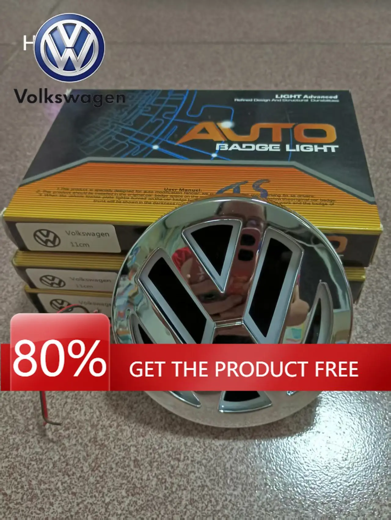 

Для VOLKSWAGEN, 1 шт., 4D/5D, светящаяся эмблема для автомобиля, 11 см, задний светящийся логотип Volkswagen – светодиодный (синий, красный, белый), холодный свет E